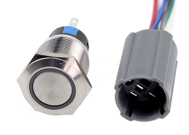 Anti interruptor de tecla de aço inoxidável do vândalo com a fábrica do diodo emissor de luz Iluminated da tomada 12V 24V do chicote de fios