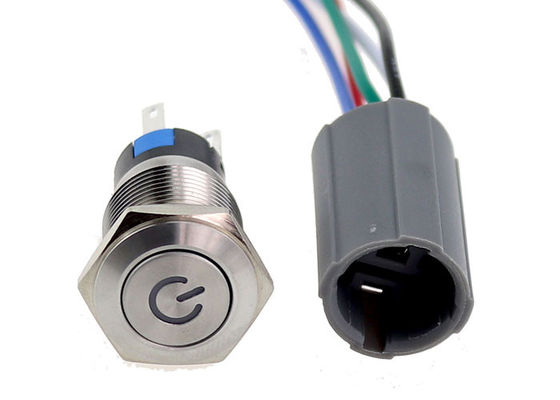 interruptor de tecla do vândalo IP67 de 16mm anti com tomada do chicote de fios