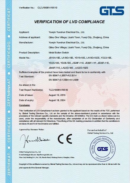 China Yueqing Yueshun Electric Co., Ltd. Certificações
